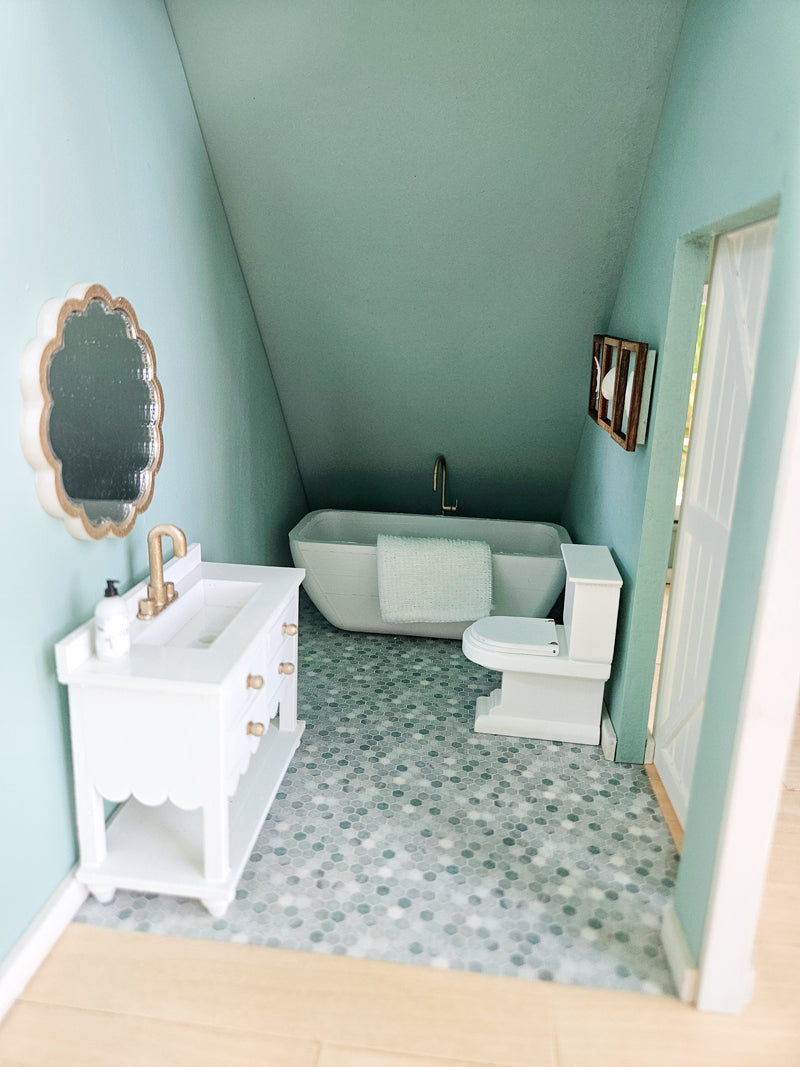 SOLD "Seashore Drive" - Fully Furnished Dollhouse With Modern Miniature Furniture and Decor, 1:12 Scale Modern Dollhouse