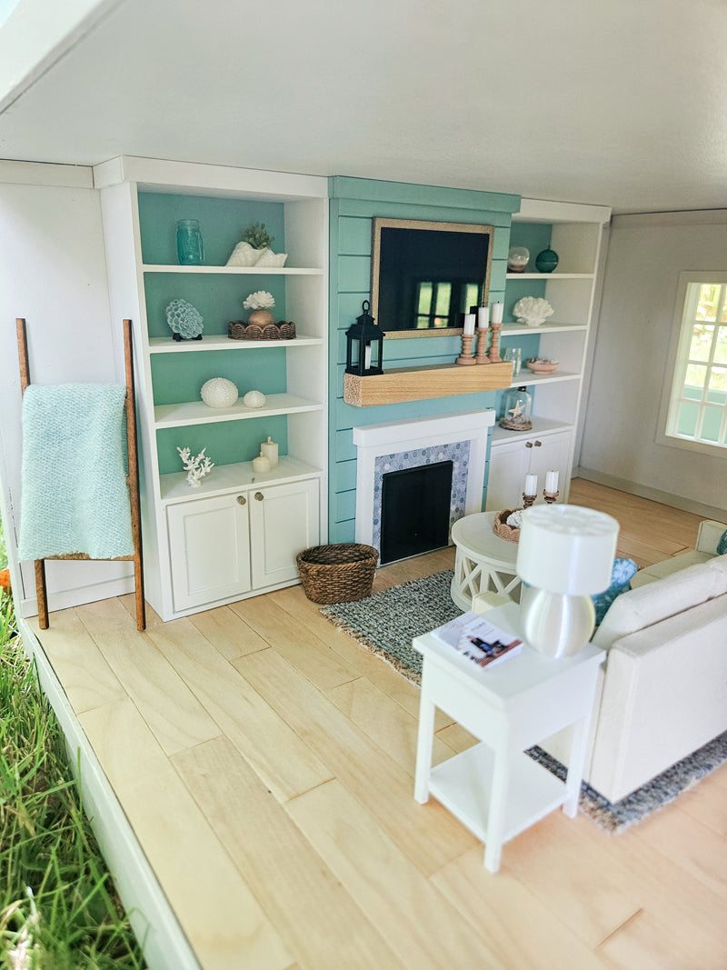 SOLD "Seashore Drive" - Fully Furnished Dollhouse With Modern Miniature Furniture and Decor, 1:12 Scale Modern Dollhouse