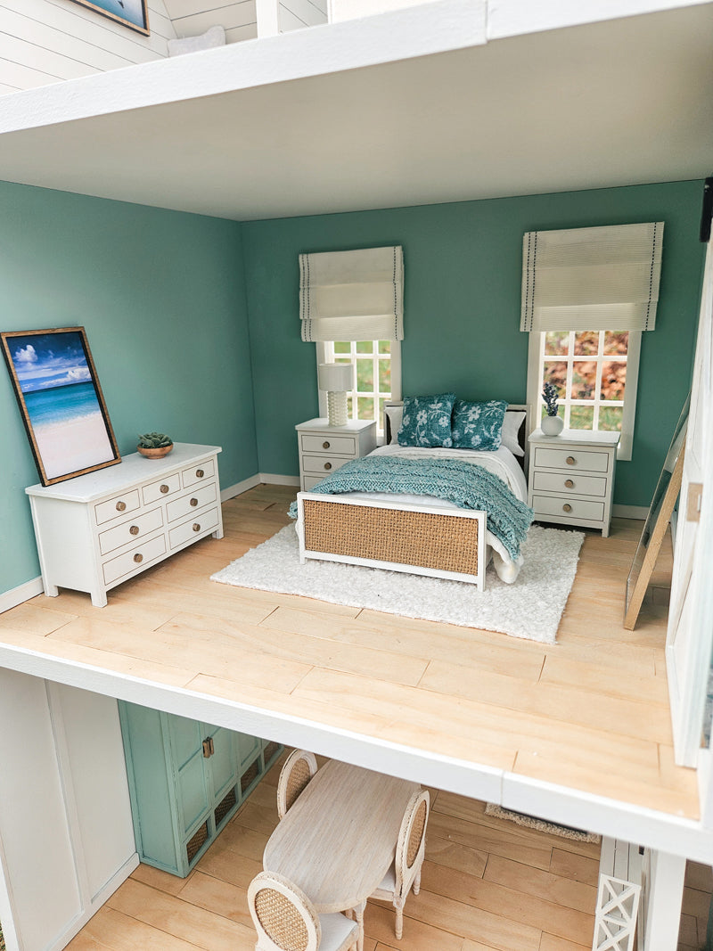 SOLD "Serene Seas" - Fully Furnished Dollhouse With Modern Miniature Furniture and Decor, 1:12 Scale Modern Dollhouse