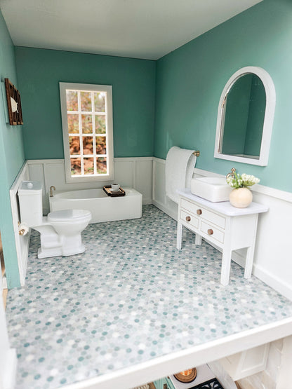 SOLD "Serene Seas" - Fully Furnished Dollhouse With Modern Miniature Furniture and Decor, 1:12 Scale Modern Dollhouse