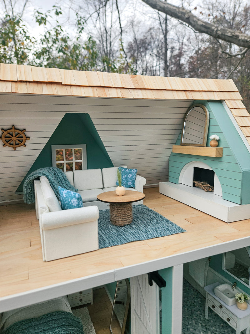 SOLD "Serene Seas" - Fully Furnished Dollhouse With Modern Miniature Furniture and Decor, 1:12 Scale Modern Dollhouse
