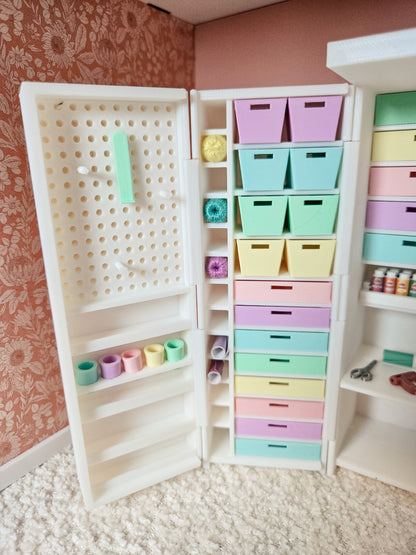 Dollhouse Miniature Craft Cabinet with Opening Doors and Drawers, 1:12 Scale Craft Cabinet