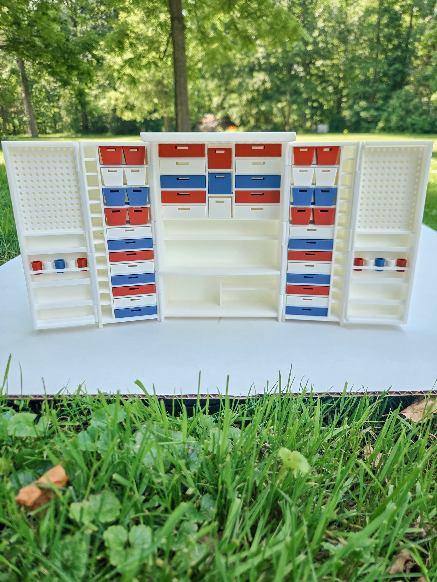 Dollhouse Miniature Craft Cabinet with Opening Doors and Drawers, 1:12 Scale Craft Cabinet