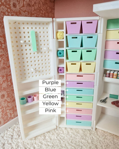 Dollhouse Miniature Craft Cabinet with Opening Doors and Drawers, 1:12 Scale Craft Cabinet