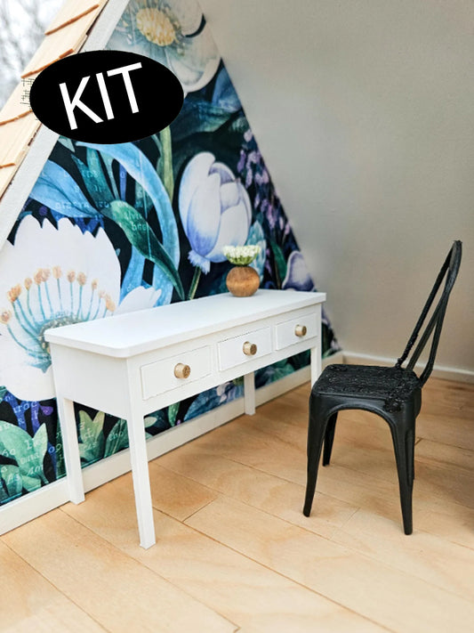 Dollhouse Miniature Desk with Opening Drawers (Unpainted), Dollhouse Desk, Mini Decor, Dollhouse Accessories, Mini Desk, 1:12 Scale