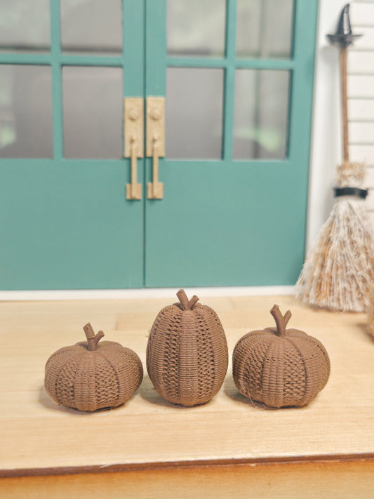 Dollhouse Miniature Wicker Pumpkins (Small), Dollhouse Pumpkins, Mini Fall Decor, Dollhouse Accessories, 1:12 Scale