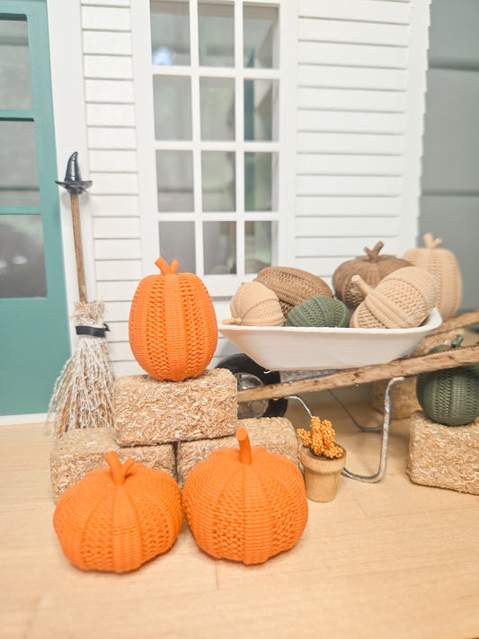 Dollhouse Miniature Wicker Pumpkins, Dollhouse Pumpkins, Mini Fall Decor, Dollhouse Accessories, 1:12 Scale