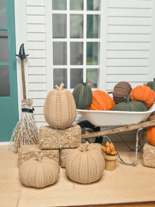Dollhouse Miniature Wicker Pumpkins, Dollhouse Pumpkins, Mini Fall Decor, Dollhouse Accessories, 1:12 Scale