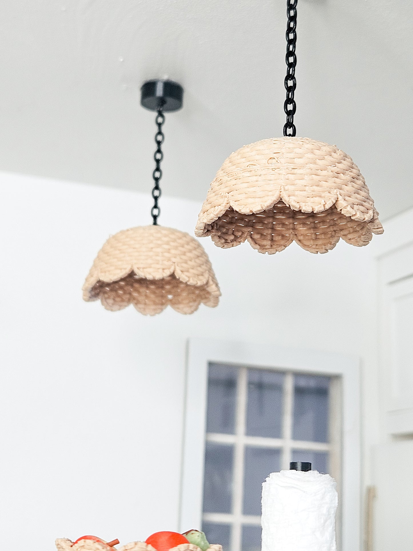 Dollhouse Miniature Wicker Light, 1:12 Scale, Mini Kitchen Light, Dollhouse Light, Dollhouse Decor, Mini Scallop Light