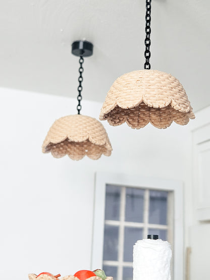 Dollhouse Miniature Wicker Light, 1:12 Scale, Mini Kitchen Light, Dollhouse Light, Dollhouse Decor, Mini Scallop Light