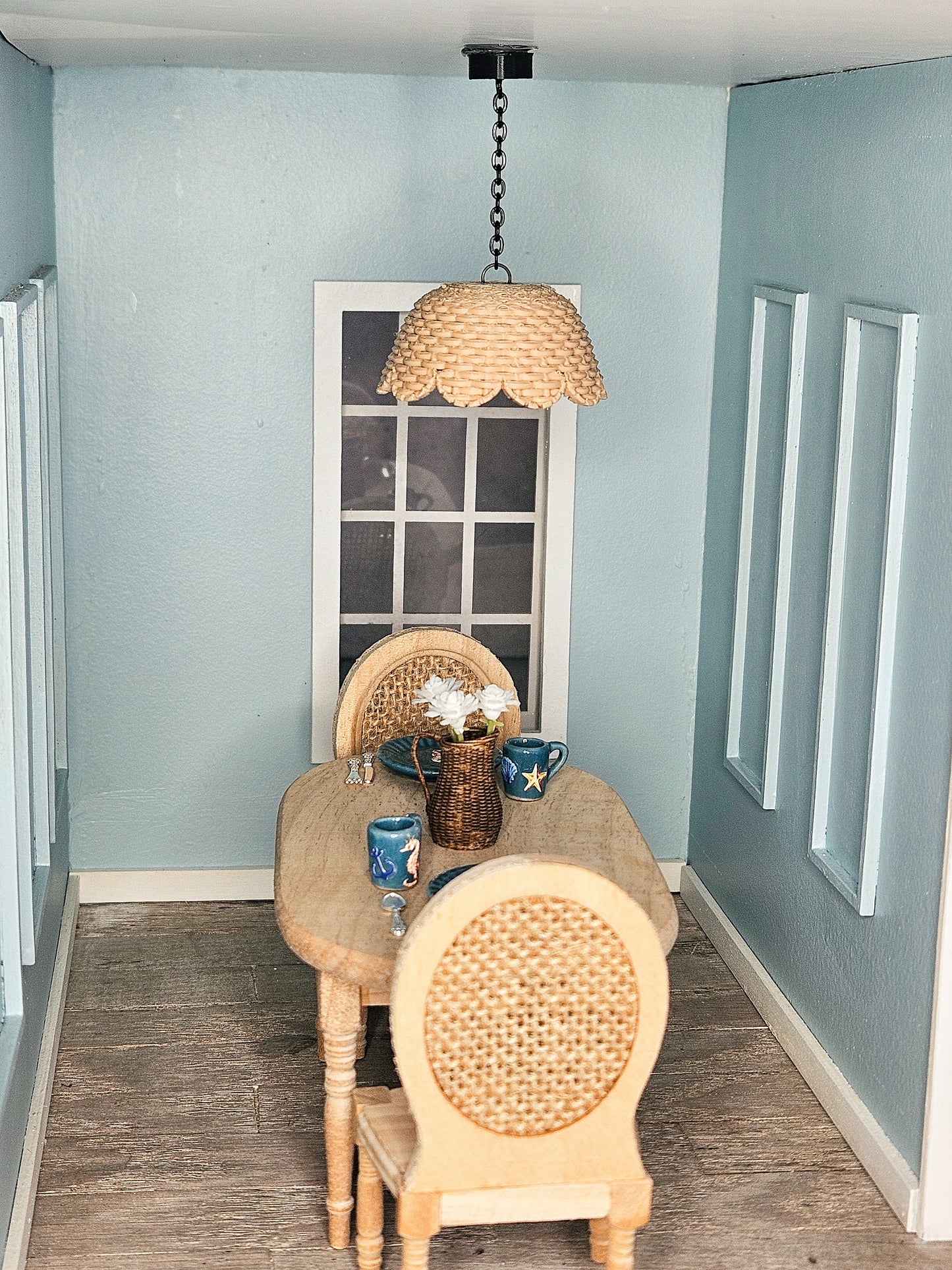 Dollhouse Miniature Large Wicker Light, 1:12 Scale, Mini Kitchen Light, Dollhouse Light, Dollhouse Decor, Mini Scallop Light