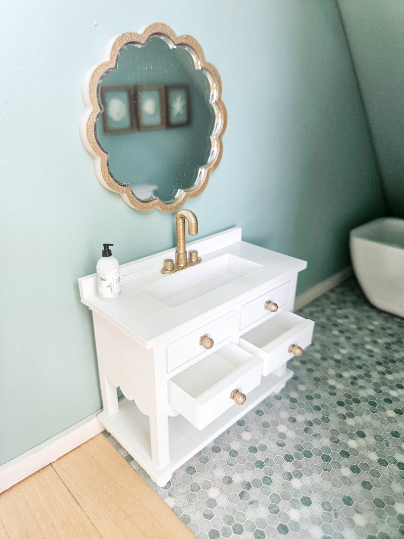 Dollhouse Miniature Bathroom Vanity with Opening Drawers (UNPAINTED), Dollhouse Vanity, Dollhouse Accessories, Dollhouse Furniture