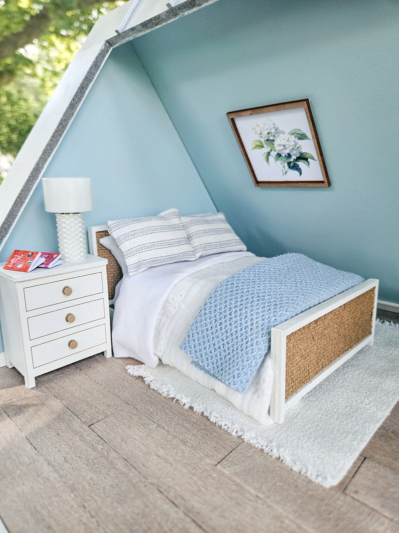 Dollhouse Miniature Coastal Bed Frame, Dollhouse Bed, Mini Decor, Dollhouse Accessories, Mini Bed, Bedroom Furniture, 1:12 Scale