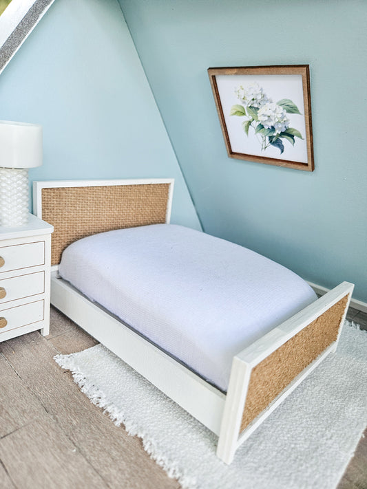 Dollhouse Miniature Coastal Bed Frame, Dollhouse Bed, Mini Decor, Dollhouse Accessories, Mini Bed, Bedroom Furniture, 1:12 Scale