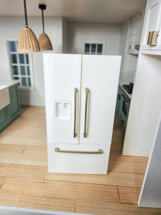 Dollhouse Kitchen French Door Fridge (Unpainted), Miniature Food, 1:12 Scale, Mini Refrigerator with Opening Doors