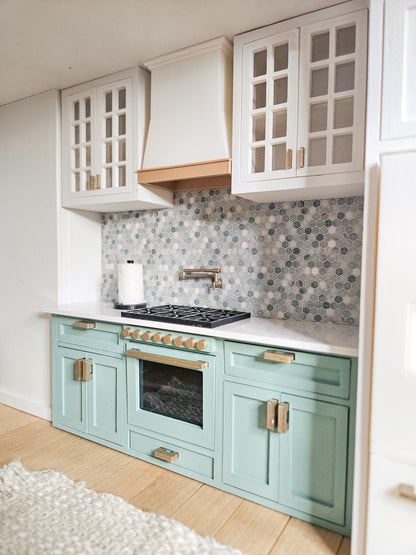 Dollhouse Kitchen Cabinets (Unpainted) With Mini Oven, Miniature Food, 1:12 Scale, Mini Kitchen, With Opening Cabinets and Drawers