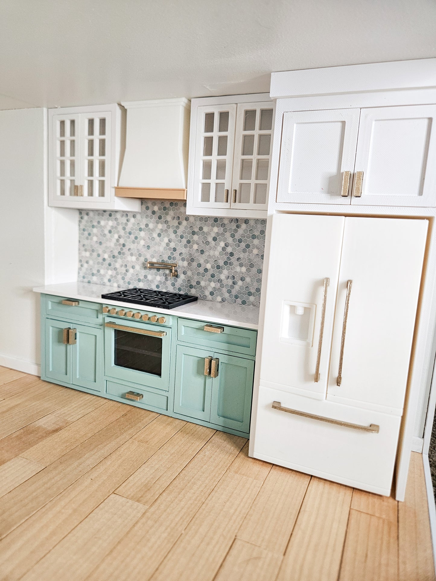 Dollhouse Kitchen, 1:12 Scale, Miniature Kitchen Furniture Set, Unpainted Dollhouse Kitchen, Mini Fridge Cabinets Island Full Kitchen