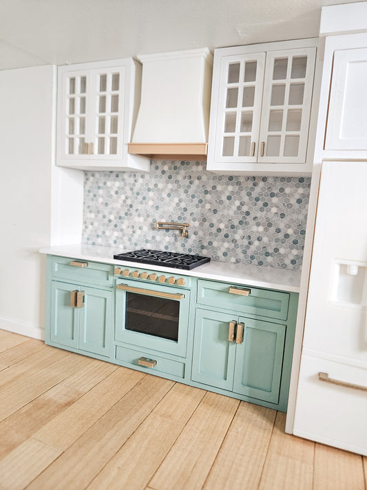 Dollhouse Kitchen Cabinets (Unpainted) With Mini Oven, Miniature Food, 1:12 Scale, Mini Kitchen, With Opening Cabinets and Drawers