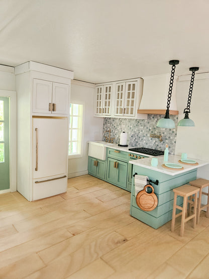 Dollhouse Lower Kitchen Cabinets (Unpainted) With Mini Sink and Oven, 1:12 Scale, Mini Kitchen, With Opening Cabinets and Drawers