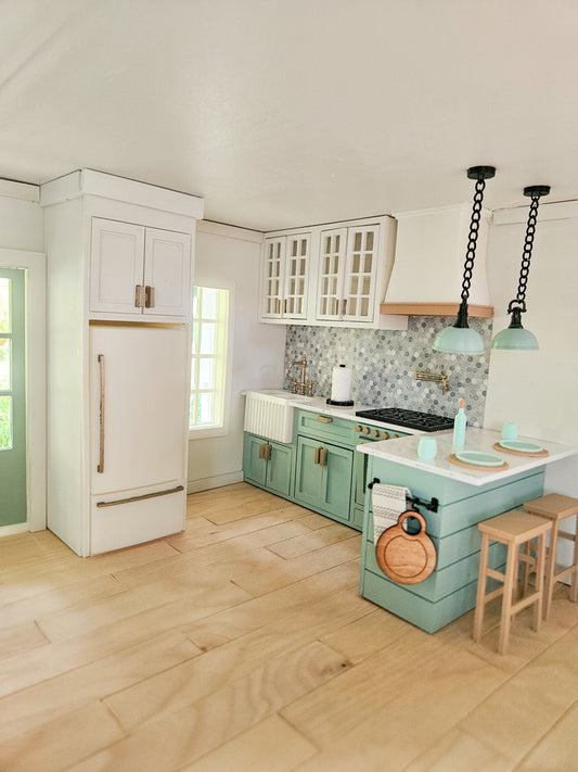 Dollhouse Kitchen Fridge Cabinet (Unpainted), Miniature Food, 1:12 Scale, Mini Kitchen with Opening Doors