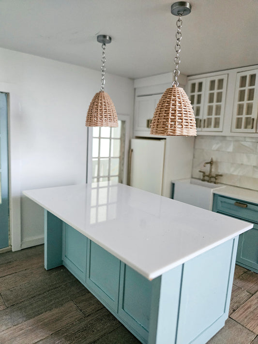 Dollhouse Miniature Wicker Light, 1:12 Scale, Mini Kitchen Light, Dollhouse Light, Dollhouse Decor, Mini Rattan Light