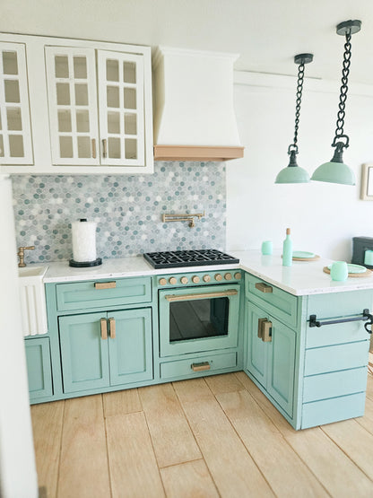 Dollhouse Kitchen, 1:12 Scale, Miniature Kitchen Furniture Set, Unpainted Dollhouse Kitchen, Mini Fridge Cabinets Range Hood Full Kitchen