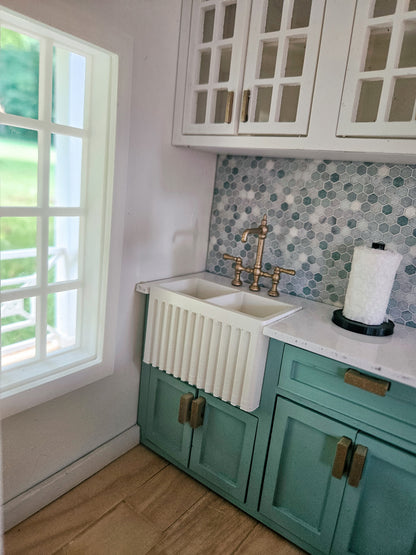 Dollhouse Lower Kitchen Cabinets (Unpainted) With Mini Sink and Oven, 1:12 Scale, Mini Kitchen, With Opening Cabinets and Drawers