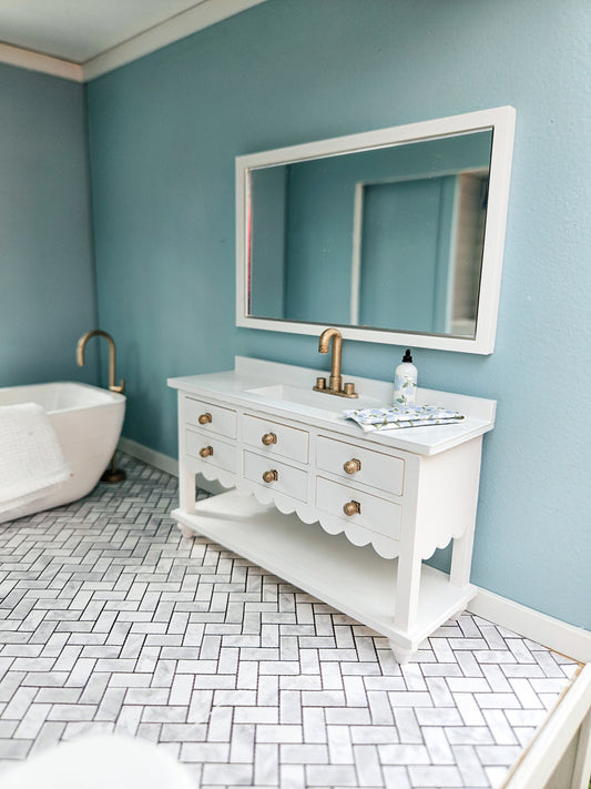 Dollhouse Miniature Bathroom Vanity with Opening Drawers (UNPAINTED), Dollhouse Vanity, Dollhouse Accessories, Dollhouse Furniture