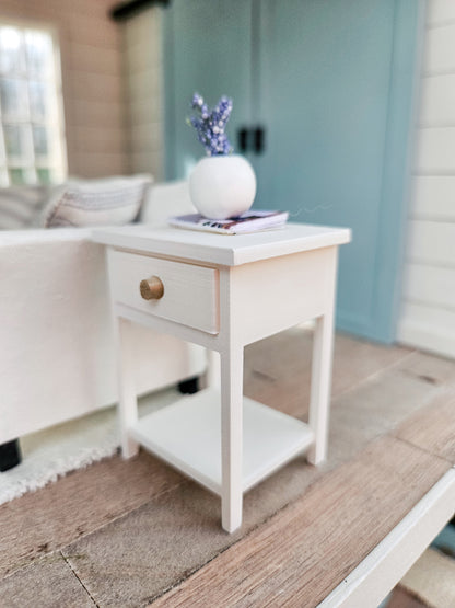 Dollhouse Miniature End Table with Opening Drawer (Unpainted), Dollhouse Nightstand, Mini Decor, Mini End Table, Bedroom Nightstand, 1:12 Scale