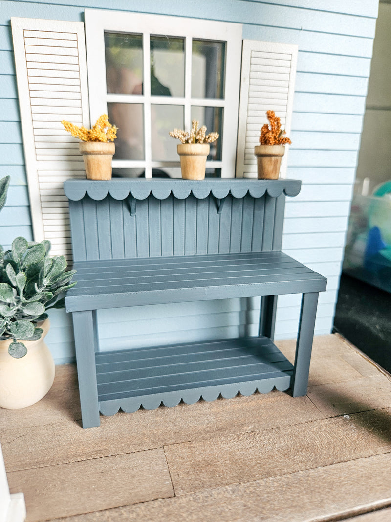 Dollhouse Miniature Potting Bench (Unpainted), Dollhouse Gardening Bench, Mini Decor, Dollhouse Accessories, Mini Table, 1:12 Scale