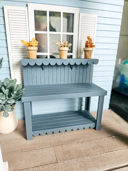 Dollhouse Miniature Potting Bench (Unpainted), Dollhouse Gardening Bench, Mini Decor, Dollhouse Accessories, Mini Table, 1:12 Scale