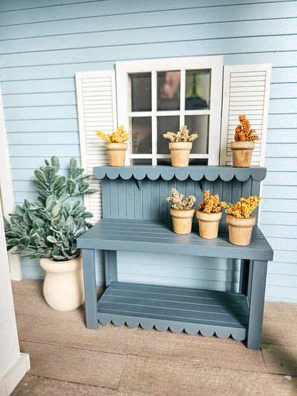 Dollhouse Miniature Potting Bench (Unpainted), Dollhouse Gardening Bench, Mini Decor, Dollhouse Accessories, Mini Table, 1:12 Scale