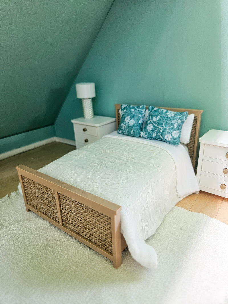 Dollhouse Miniature Coastal Bed Frame, Dollhouse Bed, Mini Decor, Dollhouse Accessories, Mini Bed, Mini Bedroom Furniture, 1:12 Scale