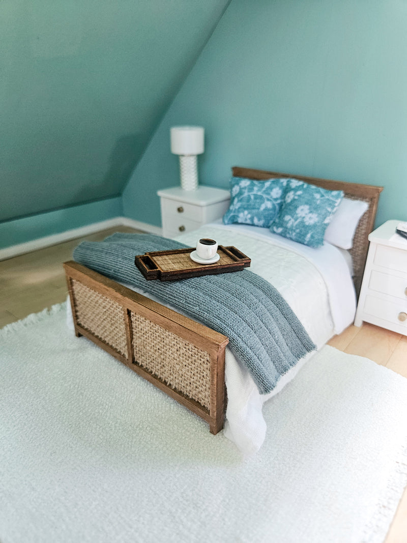 Dollhouse Miniature Coastal Bed Frame, Faux Stained Dollhouse Bed, Mini Decor, Dollhouse Accessories, Mini Bedroom Furniture, 1:12 Scale