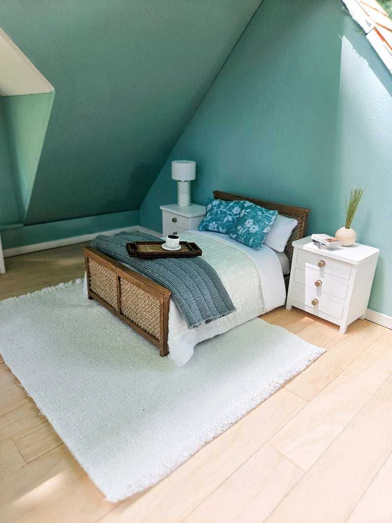 Dollhouse Miniature Coastal Bed Frame, Faux Stained Dollhouse Bed, Mini Decor, Dollhouse Accessories, Mini Bedroom Furniture, 1:12 Scale