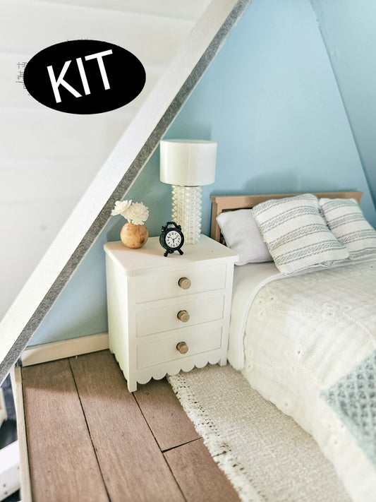 Dollhouse Miniature Nightstand (Unpainted) with Scallops and Opening Drawers, Dollhouse Nightstand, Mini Decor, Mini End Table, 1:12 Scale