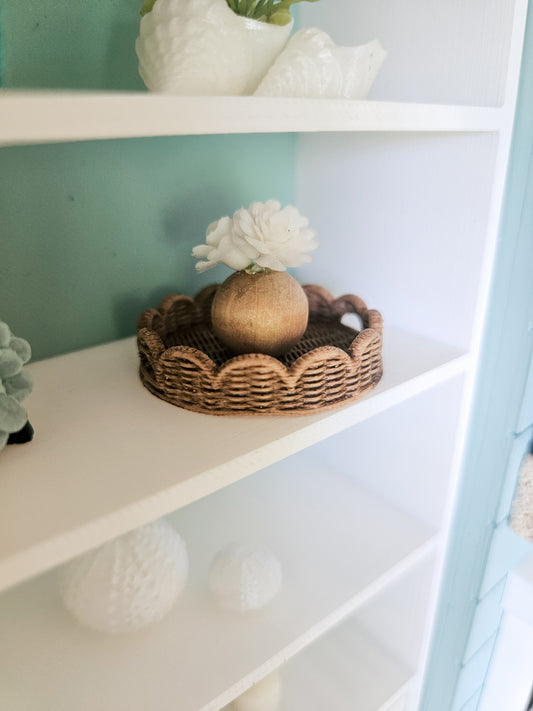 Dollhouse Miniature Scalloped Tray, Faux Stained Dollhouse Basket, Mini Decor, Dollhouse Accessories, Mini Scalloped Basket, 1:12 Scale