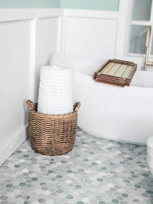 Dollhouse Miniature Wicker Basket, Faux Stained Dollhouse Basket, Mini Decor, Dollhouse Accessories, 1:12 Scale