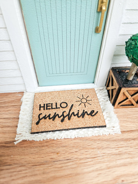 Dollhouse Miniature Woven “Hello Sunshine” Welcome Mat, Miniature Door Mat, Door Rug, Dollhouse Textiles, 1:12 Scale