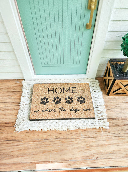 Dollhouse Miniature Woven “Home is Where the Dogs Are” Welcome Mat, Miniature Door Mat, Door Rug, Dollhouse Textiles, 1:12 Scale