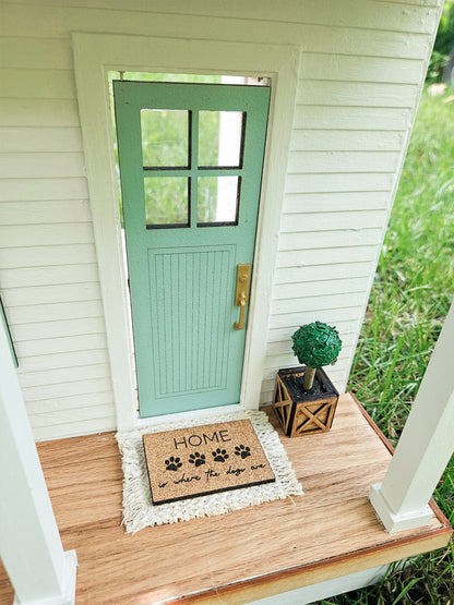 Dollhouse Miniature Woven “Home is Where the Dogs Are” Welcome Mat, Miniature Door Mat, Door Rug, Dollhouse Textiles, 1:12 Scale