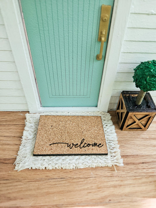 Dollhouse Miniature Woven Welcome Mat, Miniature Door Mat, Door Rug, Dollhouse Textiles, 1:12 Scale