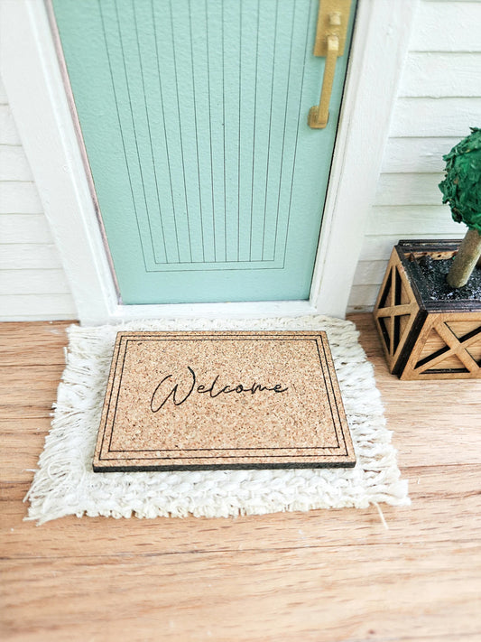 Dollhouse Miniature Woven Welcome Mat, Miniature Door Mat, Door Rug, Dollhouse Textiles, 1:12 Scale