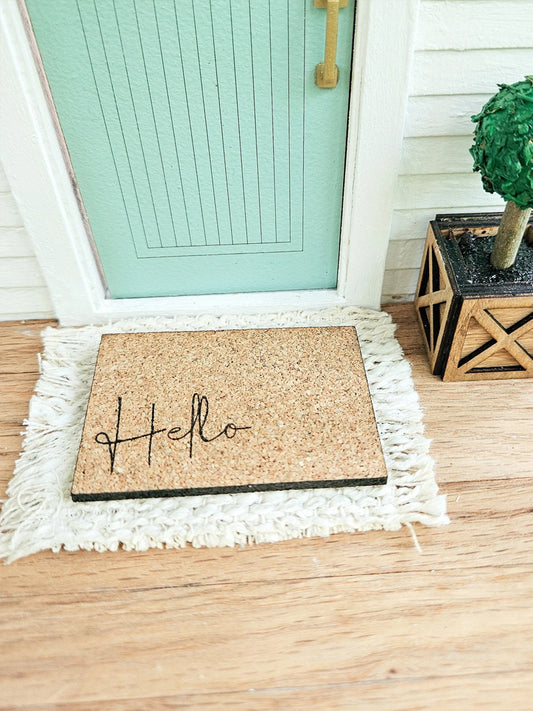 Dollhouse Miniature Woven “Hello” Welcome Mat, Miniature Door Mat, Door Rug, Dollhouse Textiles, 1:12 Scale