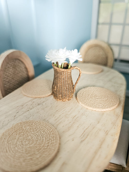 Dollhouse Miniature Wicker Vase, Dollhouse Plants, Dollhouse Decorations, Mini Plant, Mini Decor, 1:12 Scale, Faux Stained Dollhouse Vase