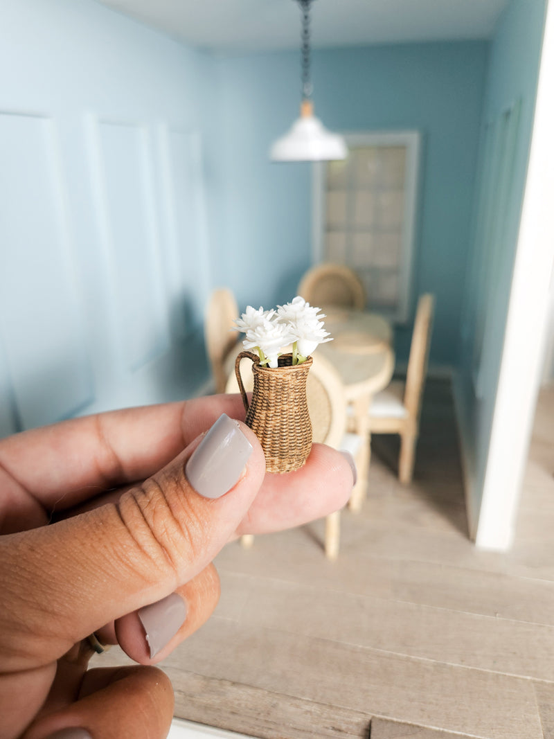 Dollhouse Miniature Wicker Vase, Dollhouse Plants, Dollhouse Decorations, Mini Plant, Mini Decor, 1:12 Scale, Faux Stained Dollhouse Vase