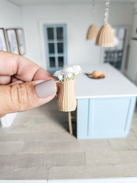 Dollhouse Miniature Wicker Vase, Dollhouse Plants, Dollhouse Decorations, Mini Plants, Dollhouse Decor, 1:12 Scale Plants, Dollhouse Vase