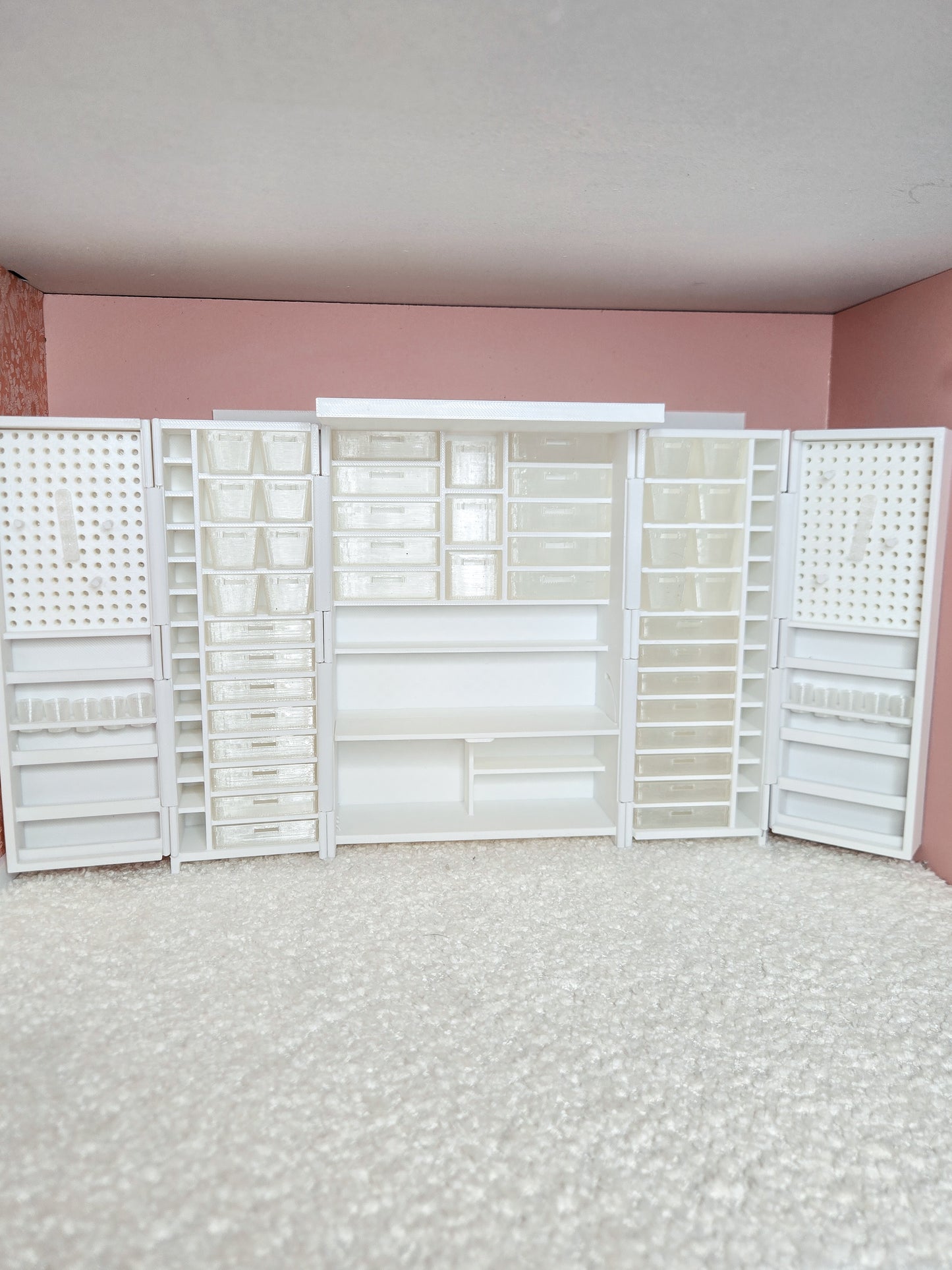 Dollhouse Miniature Craft Cabinet with Opening Doors and Drawers, 1:12 Scale Craft Cabinet