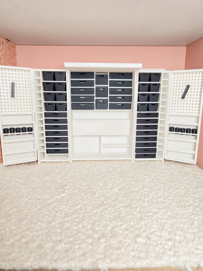 Dollhouse Miniature Craft Cabinet with Opening Doors and Drawers, 1:12 Scale Craft Cabinet