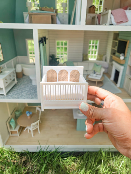 Dollhouse Miniature Crib (No Mattress), Dollhouse Bed, Mini Baby Bed, Mini Decor, Dollhouse Accessories, Bedroom Furniture, 1:12 Scale